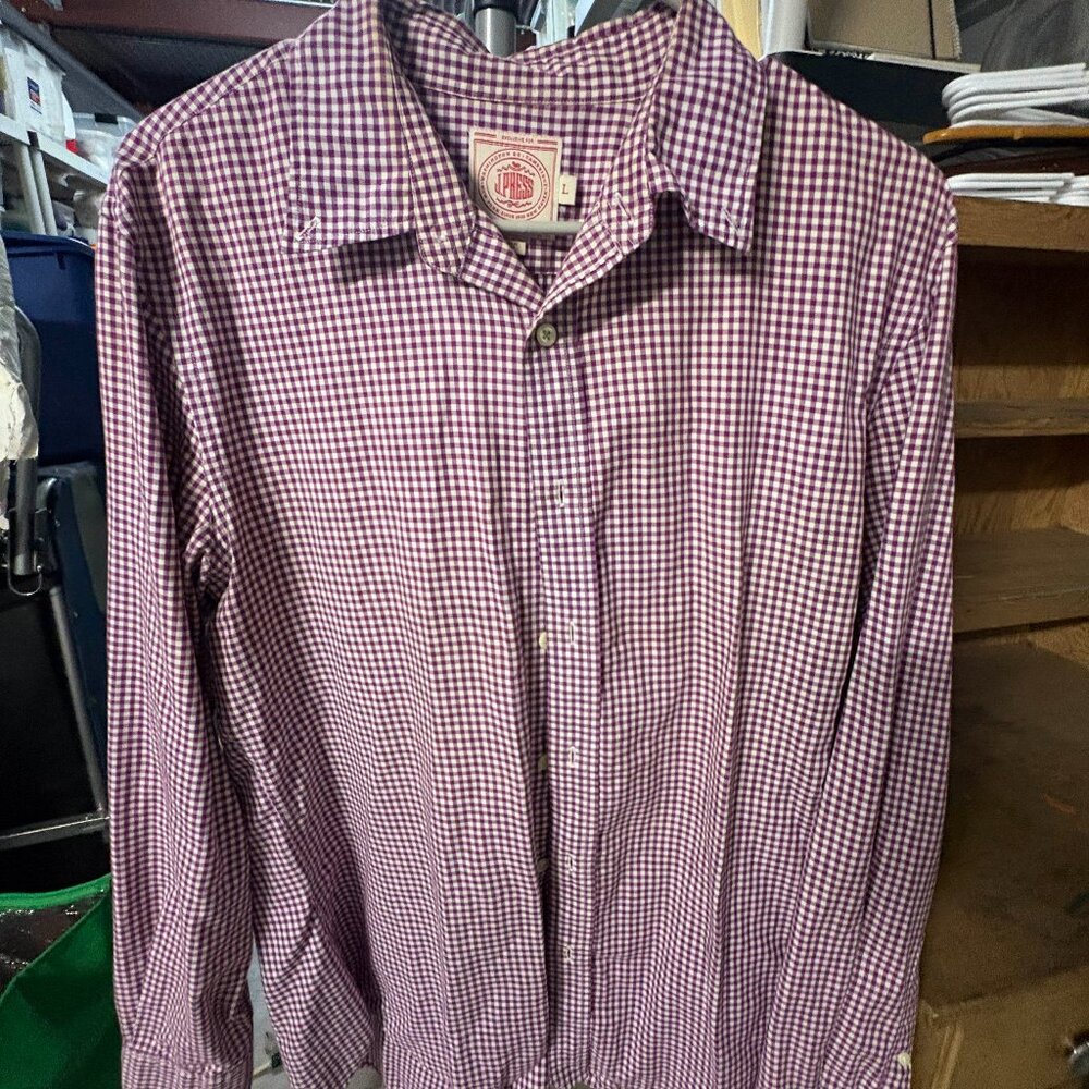 J. Press Long-Sleeve Button-Down Purple Checked Shirt, Size L